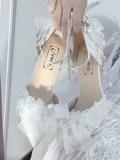 White Butterfly and Bow Accent Pointed Toe 5CM/8CM Hime Lolita Heels
