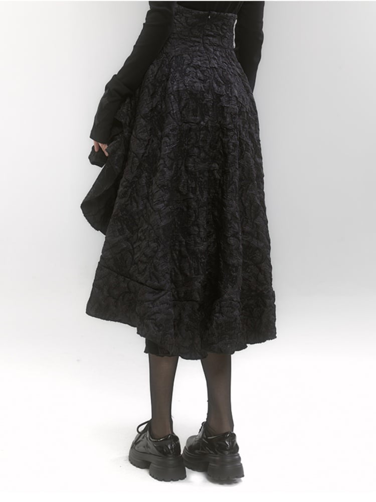 Gothic Black High Waist High-low Ruffle Skirt with Lace-up Detail at Front