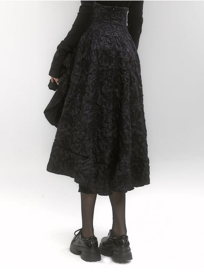 Gothic Black High Waist High-low Ruffle Skirt with Lace-up Detail at Front