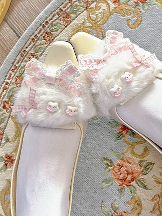 Apricot Pointed Toe Bow at Top 1CM Heel Slip-in Flats