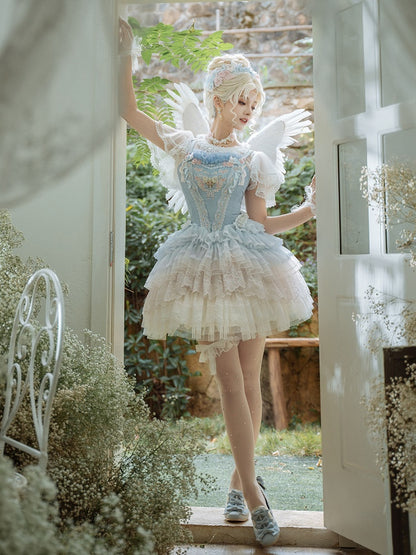 Blue Princess Lolita Floral Embroidery Corset Dress Lolita JSK Full Set