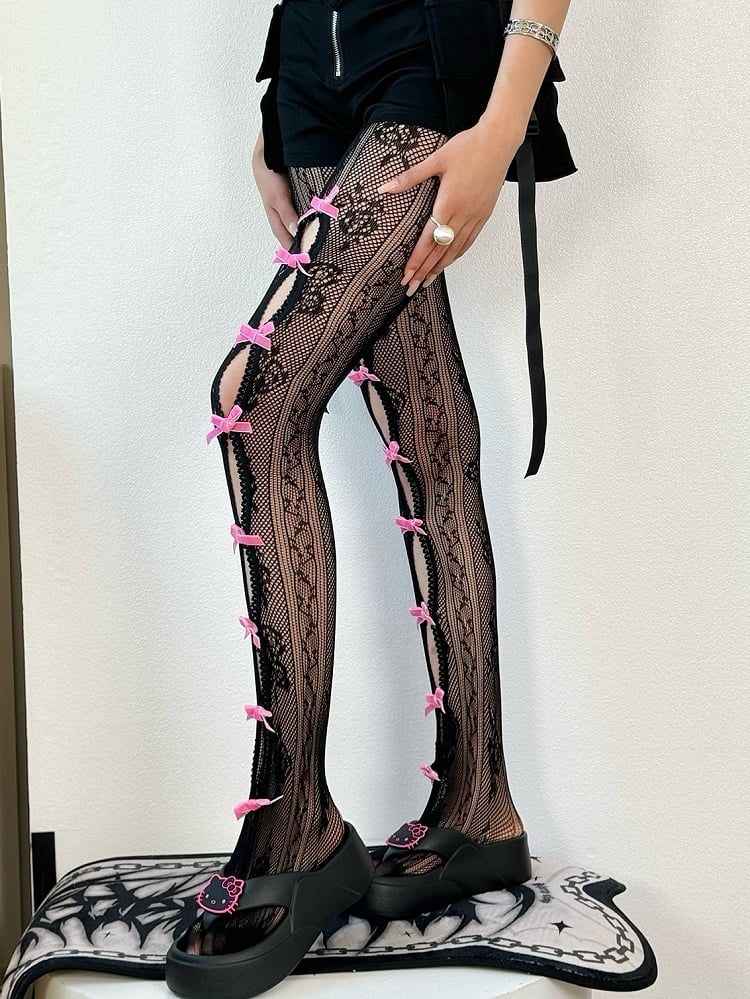 4 Color Options Y2K Bowknot Details Cut-out Design Tights