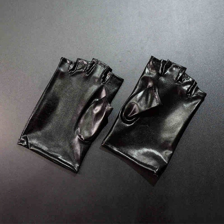 Silver/Black Cyberpunk Futuristic Half Finger Gloves