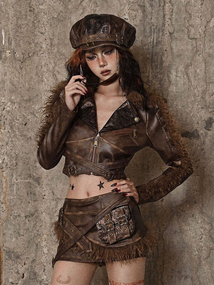 Studs Design Brown Wasteland Punk PU Hat