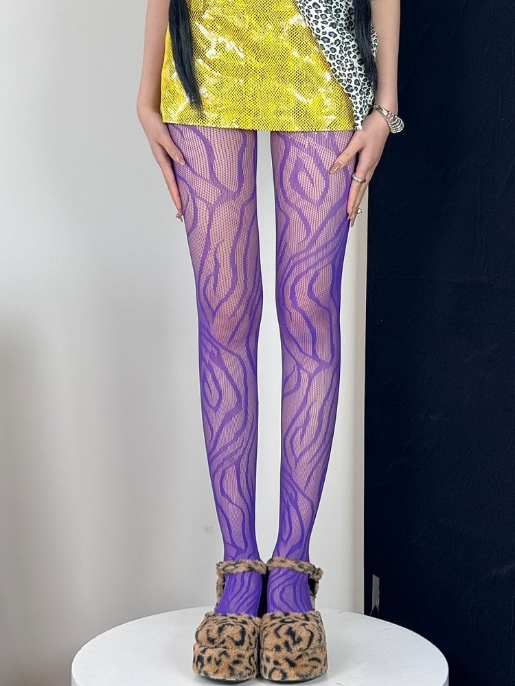 Black/Rose Red/Blue/Red/Purple Gyaru Fashion Zebra-stripe Tights