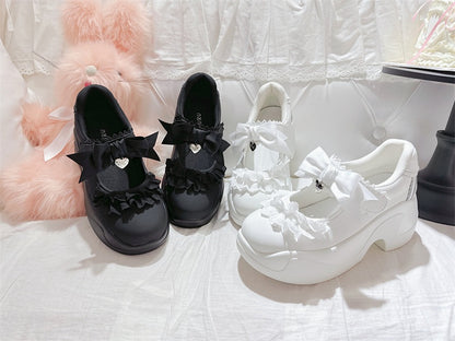 Black Lace Trim Bowknot Velcro Strap Closures Jirai Kei Platforms