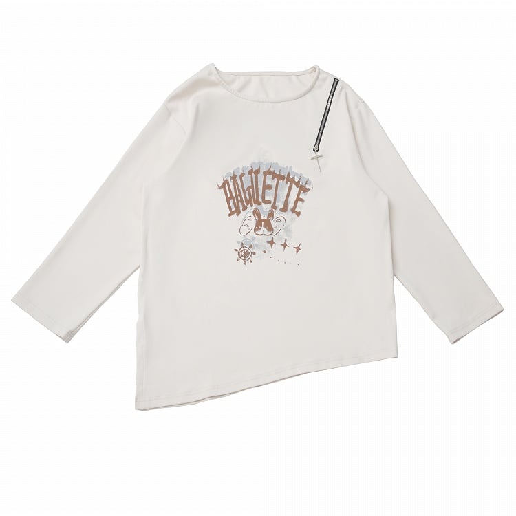 White Split-Hem Top with Cross Zipper Accent