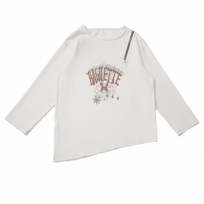 White Split-Hem Top with Cross Zipper Accent