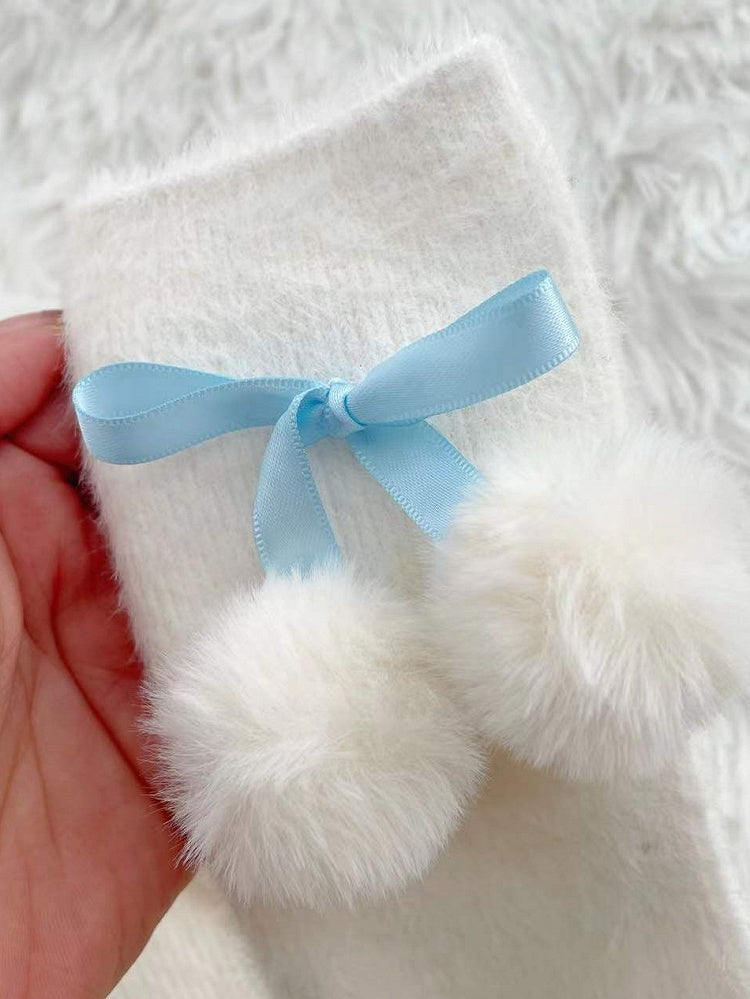 4 Colors Bow Pompons Lolita Calf/Ankle Socks