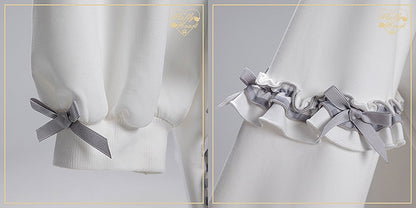 Jirai Kei Sailor Collar Sweatshirt with Dusty Blue Plaid Ruffles with Free Tie