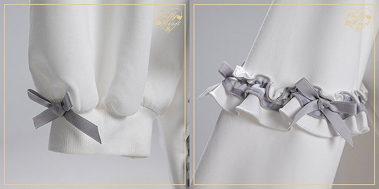 Jirai Kei Sailor Collar Sweatshirt with Dusty Blue Plaid Ruffles with Free Tie