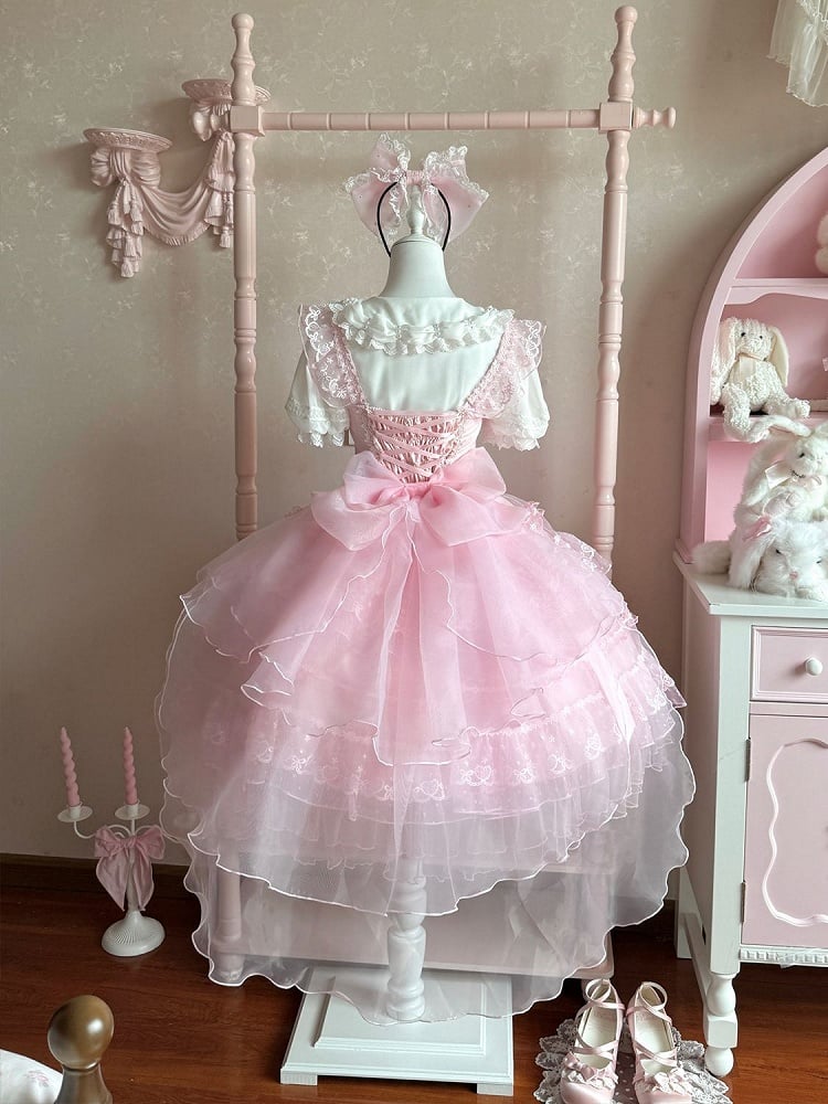 Pink Bow Accents Hanayome Princess Dress Layered Tulle Skirt Lolita JSK