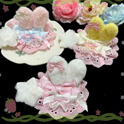 3 Color Options Bowknot Details Plush Bunny Ear Hairclip With Plush Star