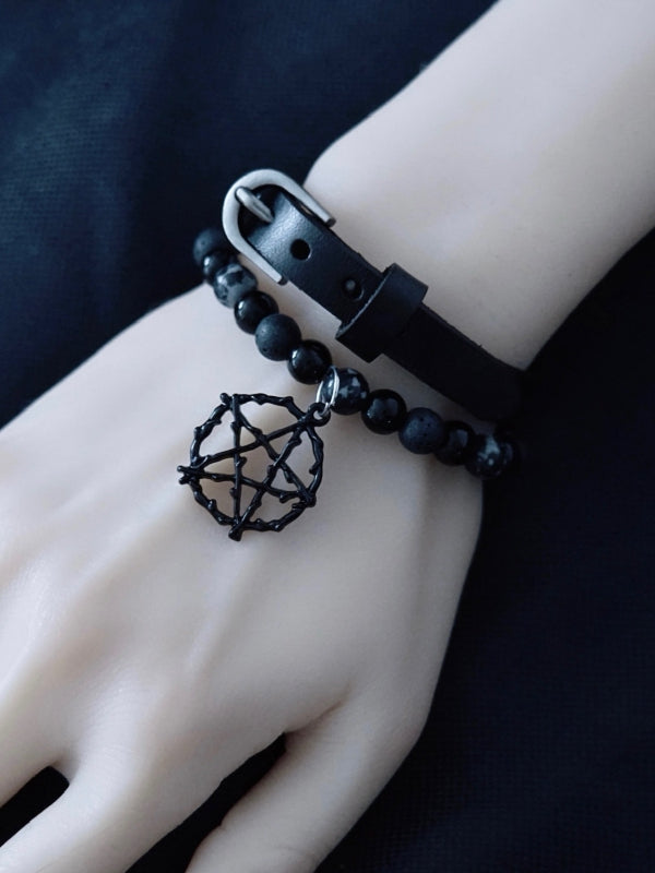 Black Gothic Star Charm Beaded Bracelet Set