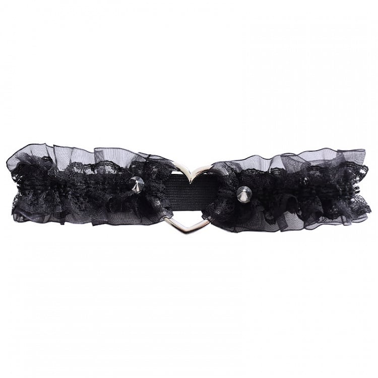 Gothic Punk Studs Black/White Lace Trim Garter