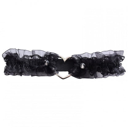 Gothic Punk Studs Black/White Lace Trim Garter
