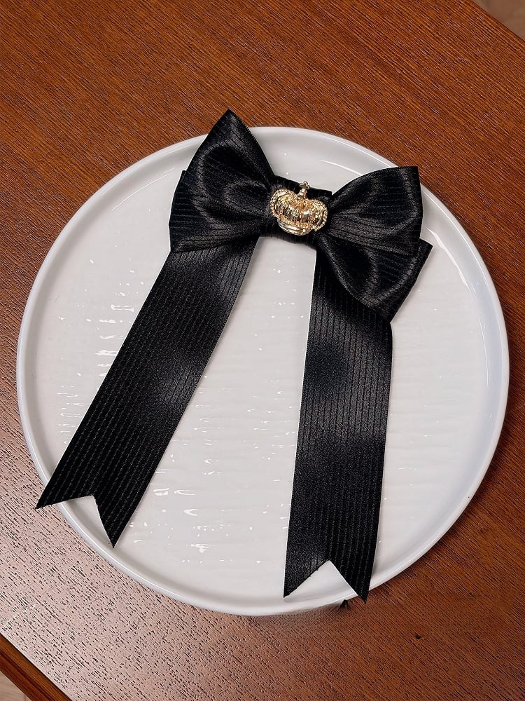 Black Lolita Bow Tie with Crown Accent