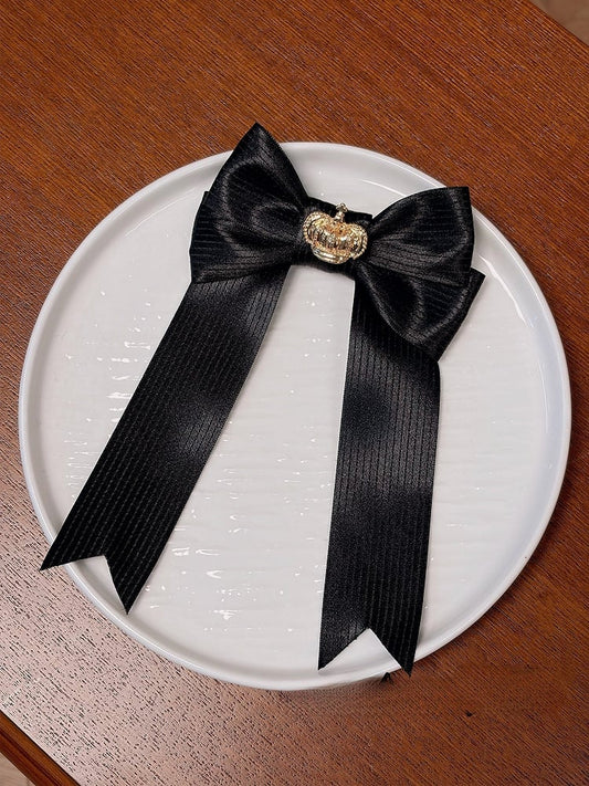 Black Lolita Bow Tie with Crown Accent