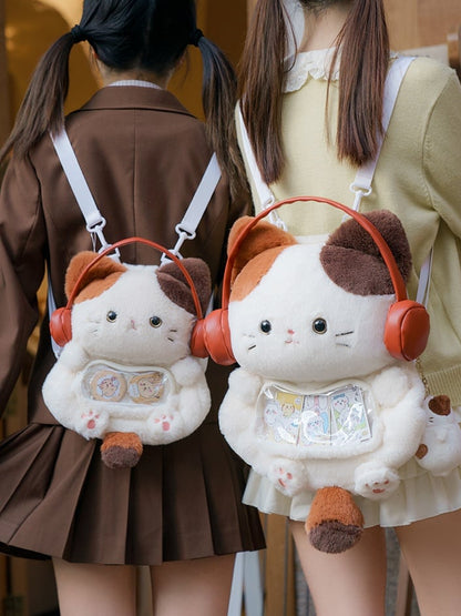 White Cute Kitty-shaped Plush Backpack Middle/Large Size
