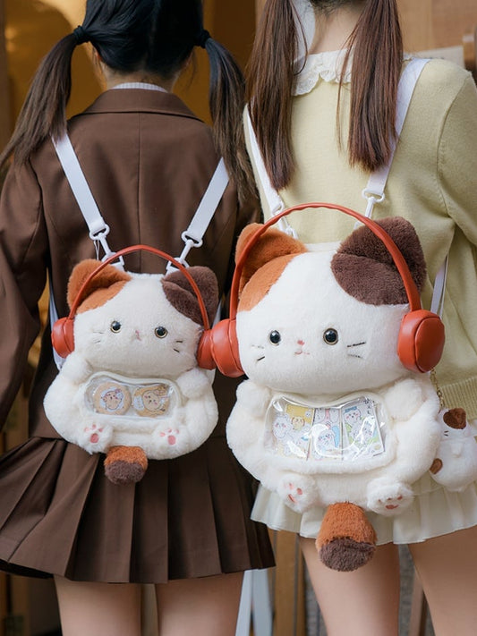 White Cute Kitty-shaped Plush Backpack Middle/Large Size