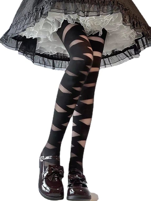 Black/White Lolita Crisscorss Banded Print Tights