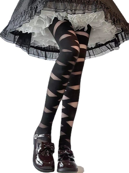 Black/White Lolita Crisscorss Banded Print Tights