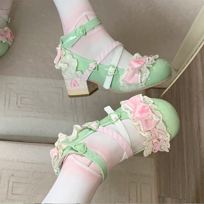 Matcha Strawberry Cake Green Sweet Lolita Mary Jane Shoes