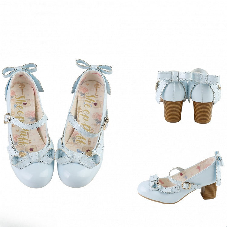 Blue Heart Decorated Bow at Top Mary Janes