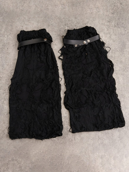 Cross Decorated Distressed Holes Gothic Black Leg Warmers