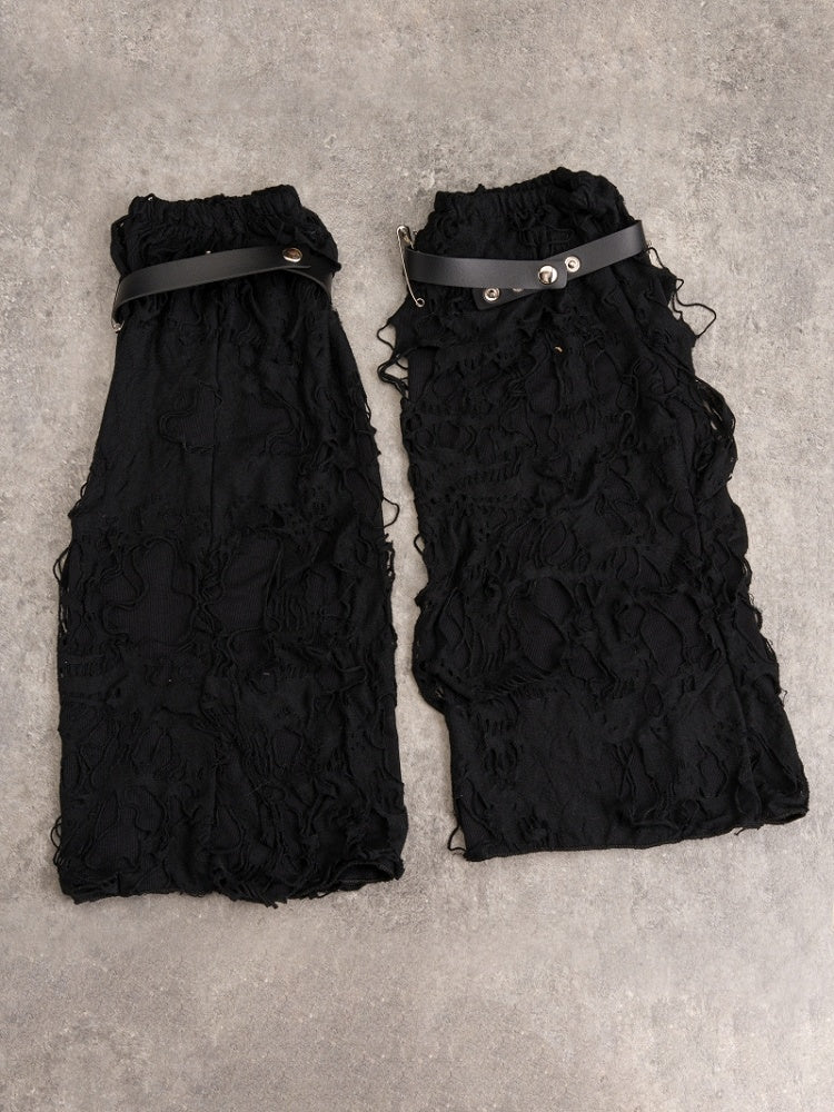 Cross Decorated Distressed Holes Gothic Black Leg Warmers