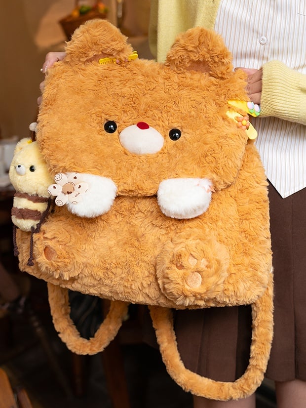 Yellow Bear Plush Flap Backpack Bag Middle/Large Size