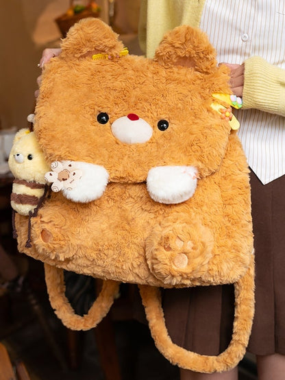 Yellow Bear Plush Flap Backpack Bag Middle/Large Size