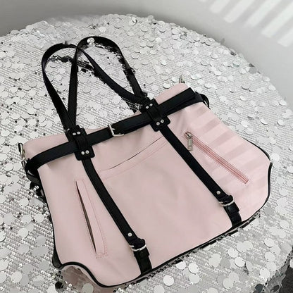 Large-Sized Pink Tote With Bold Contrast Strap Details