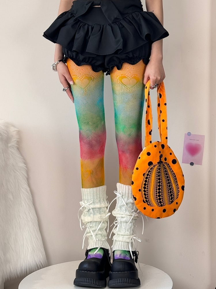 Colorful Ombre Color Heart Pattern Tights