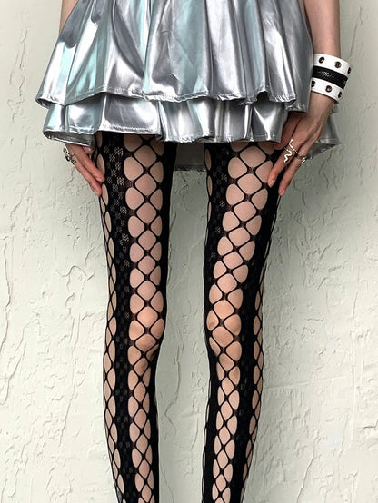 Black Y2K Cut-out Design Fishnet Tights