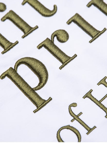 Chic White & Green Alphabet Embroidery Tote Bag with Zipper Closure And Drawstring Strap