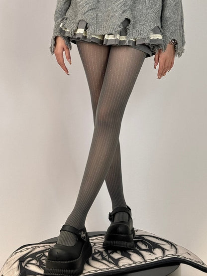 Black/Red/Gray/Brown Striped Pattern Tights