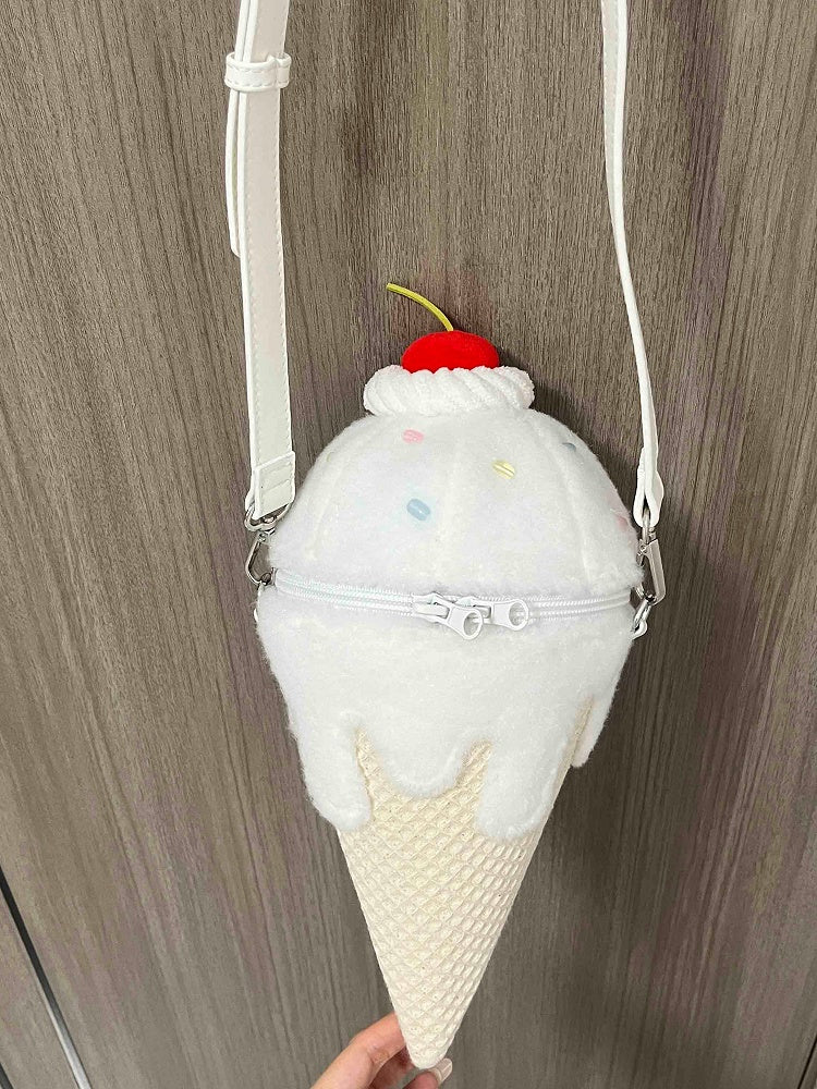Yume Kawaii White Ice Cream-shaped Plush Crossbody Bag