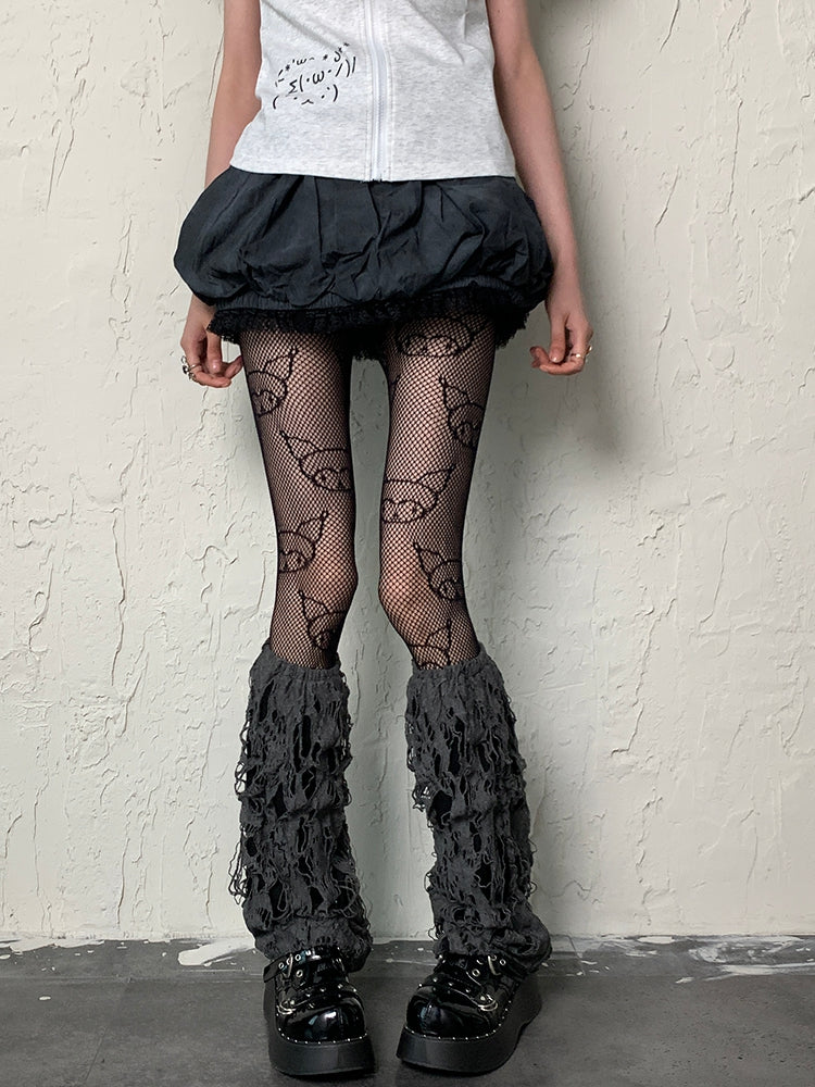 Gray Wasteland Punk Cut-out Design Leg Warmers