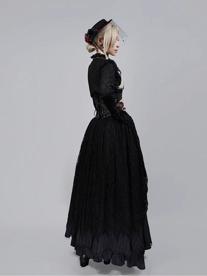 Black Gothic Banded Collar Lace Shirt