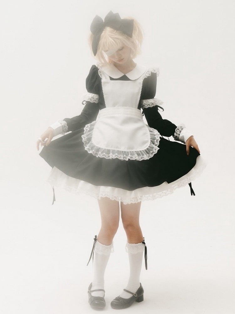 Plus Sizes Available Black Short Version Maid One Piece + Apron