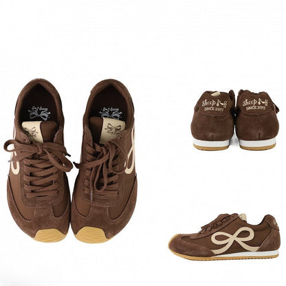 Brown Bowknot Design Front Lace-up Ties Sneakers