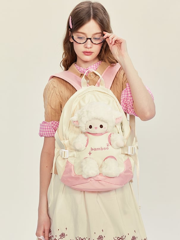 White&Pink Cut-out Design Backpack