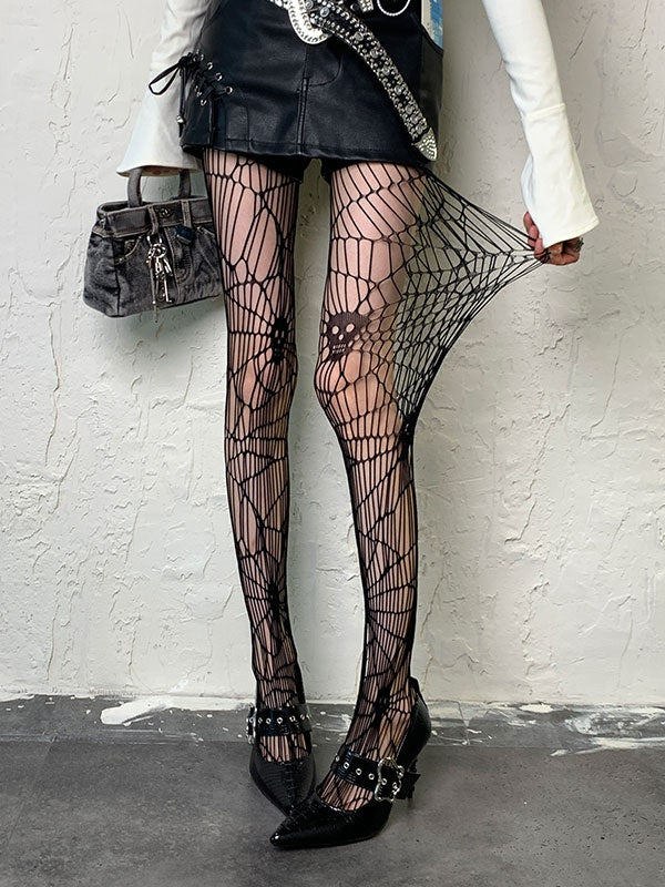 Black Skeleton Asymmetrical Design Hollow-out Tights