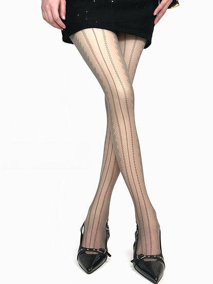 White/Black/Brown/Gray Striped Pattern Tights