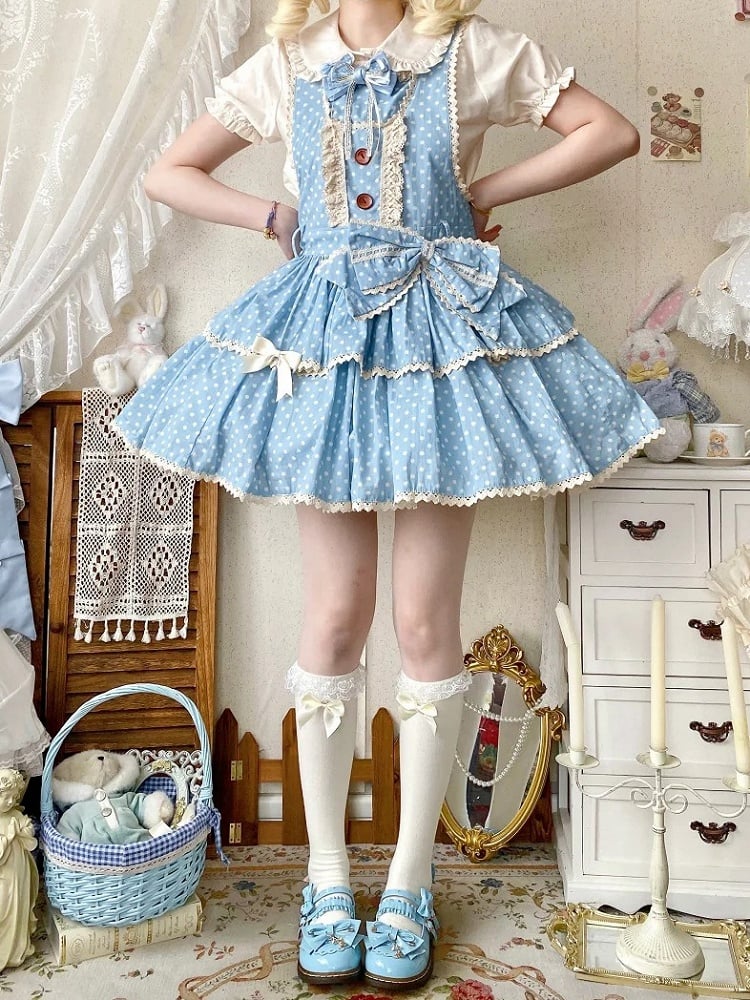 Blue Polka-dot Pattern Old School Lolita Overall Dress