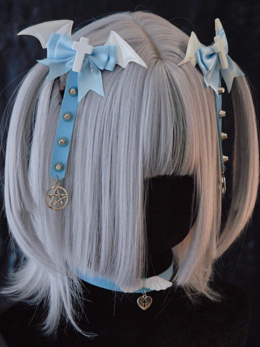 Studs Decorated Blue and White Cross Bowknot Hairclips