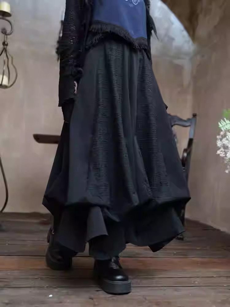 Black Ankle Length Bubble Skirt