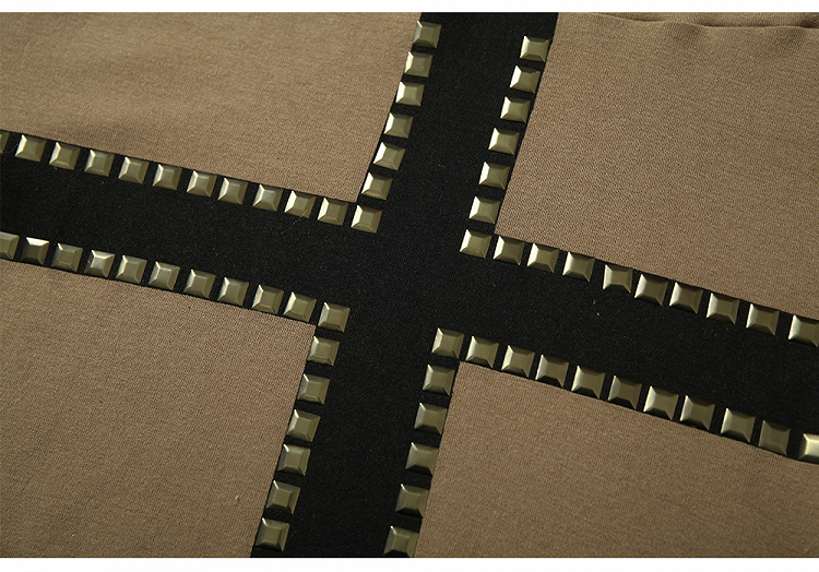 Black&Brown/Red&Black Striped Sleeves Top with Cross Design