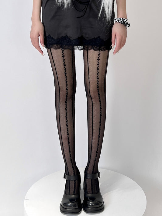 Black/White Bittersweet Striped Pattern Tights